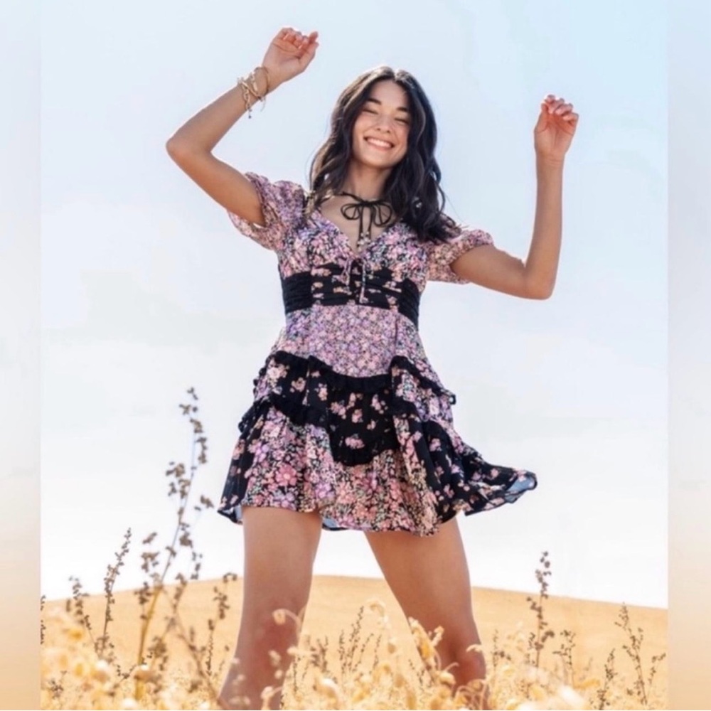 Altar'd State Floral Black and Pink Dress